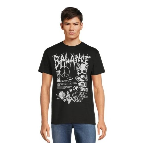 Balance Skull Mens Black Graphic T-Shirt Peace Rose Time Short Sleeve Size 2XL - Picture 3 of 5